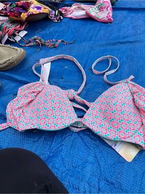 Cocorave Pink & Teal Geometric Bikini Top rabbit style it under wire support bra